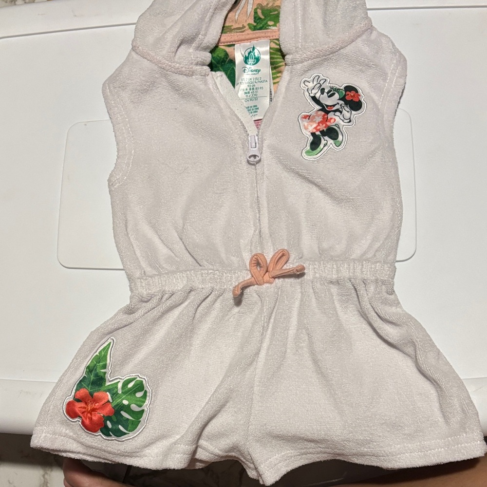 Disney Cream Hooded Romper with Floral Accents